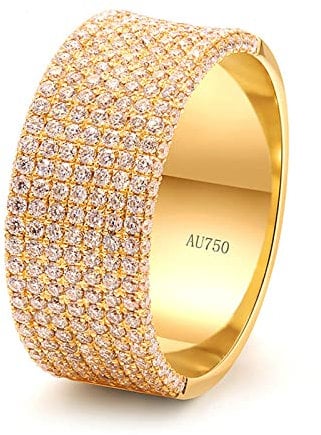 Lieson Hochzeit Ring Herren, Herren Goldringe 585 14K Breit Ring Reihen Rund Diamant 1.7ct Partnerringe Gelbgold Große 65 (20.7)