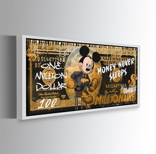 Blue Booms Money Never Sleeps Micki Business Man Dollar Geld POSTER 120x60 Rahmen Weiß