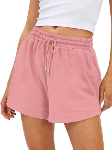 BUHIM Shorts Damen Sommer Sport Shorts Lässige Kurze Hose Baumwolle High Waist Running Shorts Gym Fitness Shorts Kurz Sporthose Jogginghose (Rosa, M)