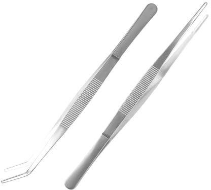 Pince à Épiler Professionnelle - 2 Pinces en Acier Inoxydable 14cm Longues Droites/Incurvées, Non-Slip, Blunt