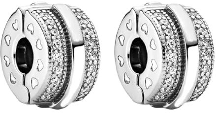 Amuefer Sparkling Pavé Lines Clip Silver Charms für Armbänder 925 Sterling Silber mit Cubic Zirkonia Spacer Geburtstag Weihnachten Schmuck Geschenke für Frauen-2 Stücke
