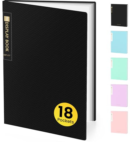 Sooez Binder with Plastic Sleeves 18-Pocket, Displays 36 Pages, 8.5x11 Presentation Folders with Clear Sheet Protectors, Art Portfolio Binder for Certificate & Office Project, Document Organizer