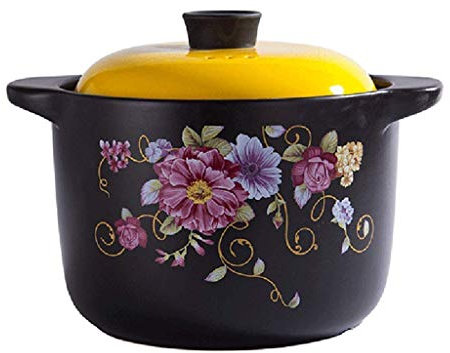 Herd-Keramik-Auflaufform mit Deckel, runder irdener Tontopf im japanischen Stil, hitzebeständiger Keramik-Hot Pot für Dolsot-Bibimbap-Suppe, Schwarz, 6,8 l