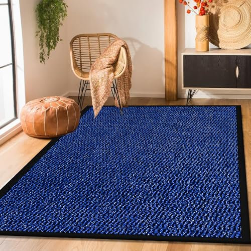 Dirt Trapper Door Mat for Indoor - Heavy Duty Non Slip Rubber Backing Front Door Mat Runner Rug for Hallways Waterproof Kitchen Floor Mat Blue - 60 x 180 cm