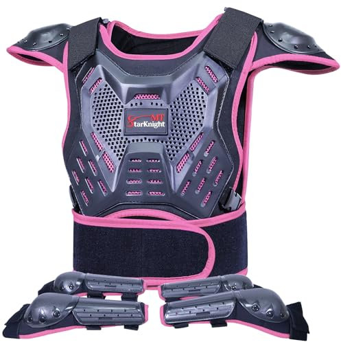 StarknightMT Attrezzatura da moto per bambini – Attrezzatura moto per adolescenti, armatura protettiva motocross, tuta, protezione petto per ragazzi, ragazze, ciclismo, pattinaggio, fuoristrada, rosa