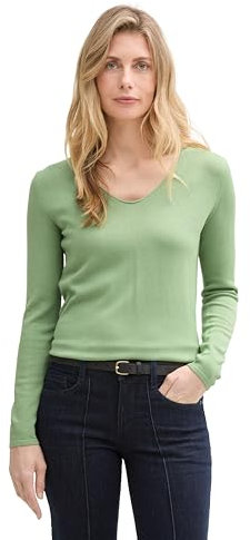 TOM TAILOR Damen 1012976 Strickpullover mit V-Ausschnitt, 37116-True Green, L