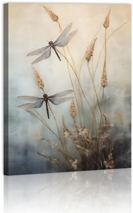 Kunstdruck auf Leinwand, Motiv Zwei Libellen, Kinderzimmer, Heimdekoration, für Wohnzimmer, Schlafzimmer, Holzrahmen, 30,5 x 40,6 cm