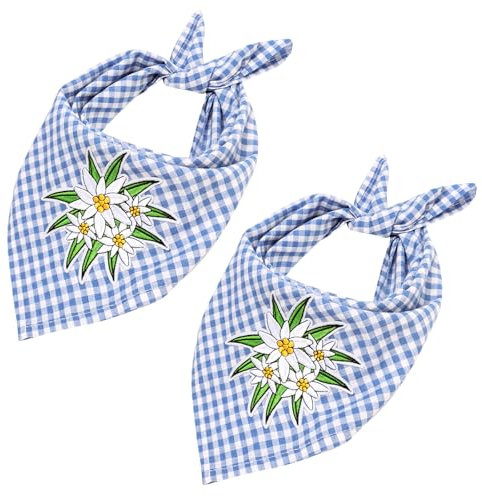 MONCAP 2 Stück Oktoberfest Trachtentuch Bierfest Halstuch Blau Weiß Bayerische Trachtentuch Damen Oktoberfest Accessoires Karierte Oktoberfest Deko für Bierfest Party Outfit Kopftuch Armtuch