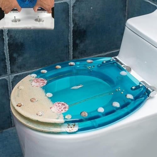 Sedile WC Sedili WC allungati standard per una facile pulizia Modelli colorati Copri WC Cerniere a sgancio rapido silenziose con chiusura lenta morbida, Guscio azzurro