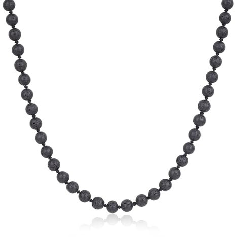 GAVU Handgefertigte Herren Halskette mit schwarzen Lavastein-Perlen Edelstein Perlenkette für Männer