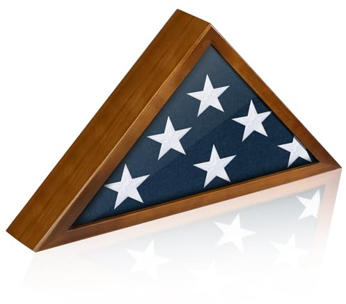 Flaggenetui für 90 x 150 cm große Flagge, Vitrine mit amerikanischer Flagge, braunes Holz, Gedenkflagge, Veteranen, Militär-Medaillen, Schattenbox mit Acrylüberzug und Wandmontage (nicht für
