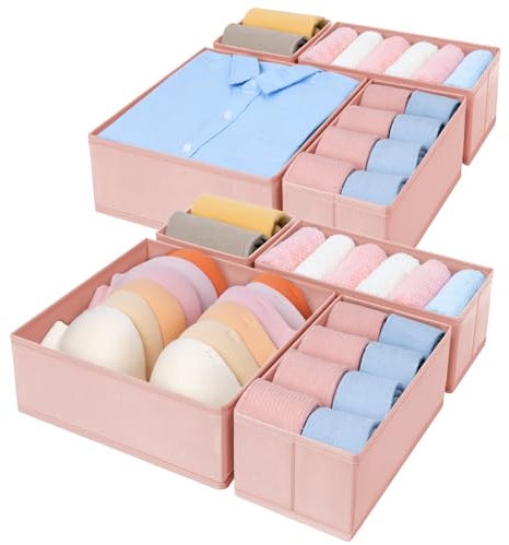 DIMJ Schrank Organizer Schubladen Organizer - Kleiderschrank Organizer Aufbewahrungsbox, Unterwäsche Organizer Faltbare, Organizer Kleiderschrank Stoff für Kleidung, BHS, Kinder Socken, 8 Stück(Rosa)
