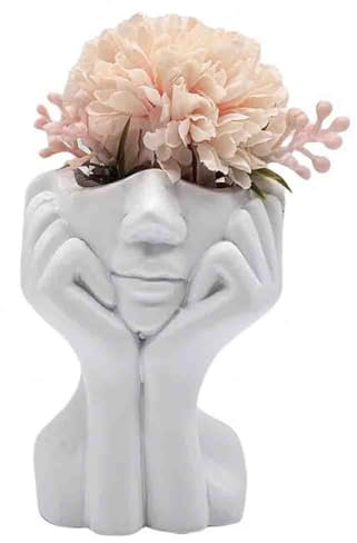 FkYstrix 10cm Resin Face Vase for Flowers Plant White Female Form Head Half Body Vase Modern Home Decor for Desk Bookshelf Table Shelf Living Room Office, Face