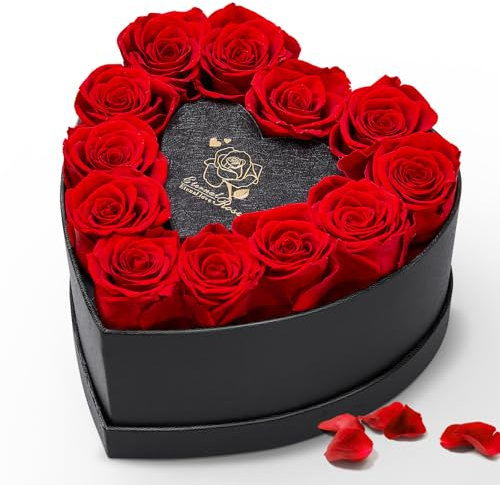 Ariceleo 12 Forever Flower Heart-Shaped Box - Preserved Roses, Eternal Gift for Her - Immortal Rose for Delivery Prime, Perfect for Mother's Day, Valentine's Day, Anniversary & Birthday - Romantic Red