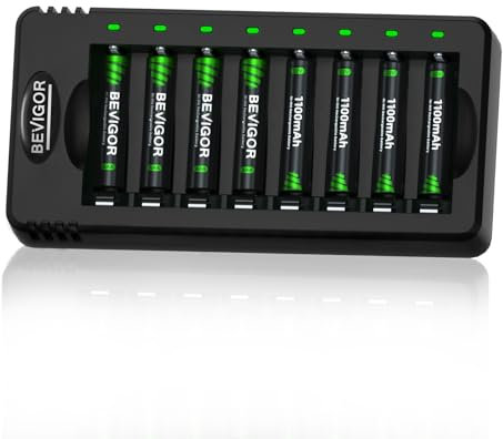 BEVIGOR 8 Piles AAA NiMH Rechargeables avec Chargeur 8 Slots, Charge Rapide