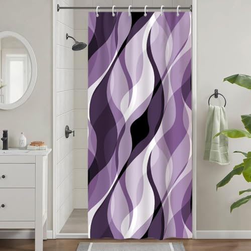 Uiiooazy Tenda Doccia Viola Lilla, Tenda da Doccia Astratta Geometrica Banda Linee Tenda per Doccia Antimuffa Impermeabile Tessuto Poliestere Lavabile Tenda per Vasca da Bagno con 6 Ganci 90x180cm