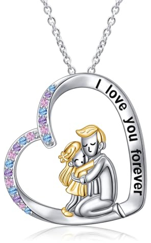 HOOHWE Vater Tochter Halsketten 925 Sterling Silber Väter und Töchter Anhänger Kette Liebe Herz Schmuck Papa Tochter Geburtstag Geschenke für Damen Mädchen