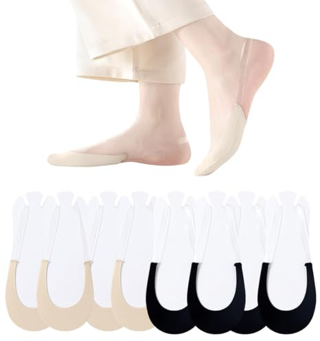 QEDBOJE Calcetines Sin Mostrar para Mujer 4 Pares, Calcetines de Ballerina con Cinta Antideslizante de TPU, Calcetines de Corte Bajo para Zapatos de Tacón y Zapatos Elegantes