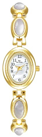 FANMIS Goldfarbene Uhren für Frauen mit kleinem Vintage-Armband, Elegante Jade-Armbanduhr, ovales Zifferblatt, modische Quarz-Armbanduhr, wasserdichte Uhr