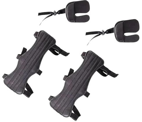txuzong Bogenschießen Armschutz 2 Stück Set – Universeller Leder Unterarmschutz mit integriertem Fingerschutz (Schwarz), Verstellbar für Rechts-/Linkshand, Ideal für Training, Wettkampf und Freizeit