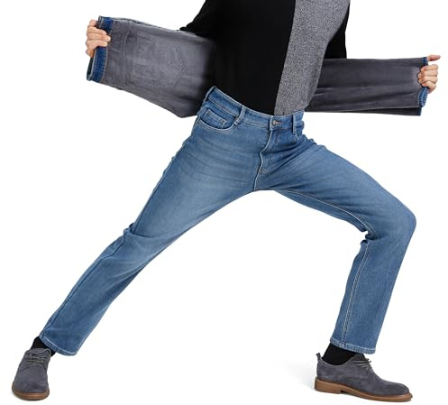 Jean Homme Doublé Épais Chaud Thermique Hiver Stretch Coupe Droite Classic | Pantalon regular fit doublé peluche longue, souple et résistant, idéal bureau-week-end, style soigné et confort durable.