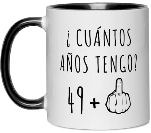 Fatbaby Regalos divertidos de cumpleaños 50 para mujeres y hombres, taza de café con dedo medio por cumpleaños de 1975, regalos para cumplir cincuenta años, taza de té de 11 oz