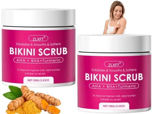 KöRperpeeling,Peeling für Die Bikinizone Mit 10% Aha+Bha Und Kurkuma,2pcs Peeling KöRperpeeling,Gegen Eingewachsene Haare Und Rasierpickel,für Die Bikinizone Und Die Achseln,100g