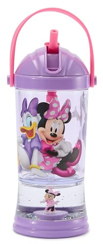 Disney Store Official Bicchiere con cannuccia ed effetto palla di neve Minni e Paperina, base glitterata, H 19 cm, capienza 310 ml, adatta per bambini dai 4 anni in su