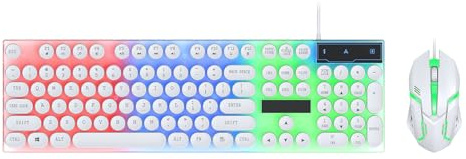 Sxhlseller Steampunk Keyboard & Mouse Combo |104 Touches avec Touches Gravées, 6 Anti-ghosting, Souris de Précision 1000 DPI (White)