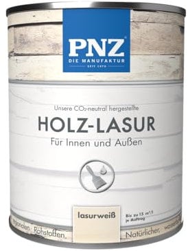 PNZ Holzlasur für Innen und Außen | lösemitttelfreie Farblasur | Nachhaltig hergestellt mit regionalen Rohstoffen | für alle Hölzer, auch Bienenhäuser, Gebinde:0.75L, Farbe:lasurweiß