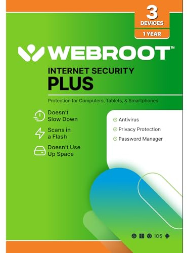 Webroot Internet Security Plus with Antivirus Protection | 3 Device | 1 Year Subscription | PC/Mac Disc