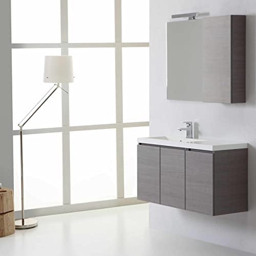 Kiamami Valentina - Mobile bagno sospeso 90cm 3 ante, lavabo decentrato a sinistra, specchio con pensile destro | Manhattan