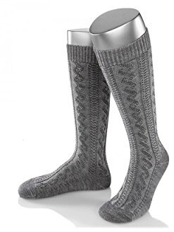 Almbock Trachtensocken Herren - Trachtenstrümpfe aus Merino Wolle in vielen Modellen und Farben - Lange und kurze bayerische Socken für Lederhose (Grau | Lang Merino, 42-44)