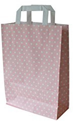 Papiertragetaschen mit Flachhenkel Punkte ROSÉ - Verschiedene Größen und Mengen (32 + 12 x 40 cm, 50 Stück)