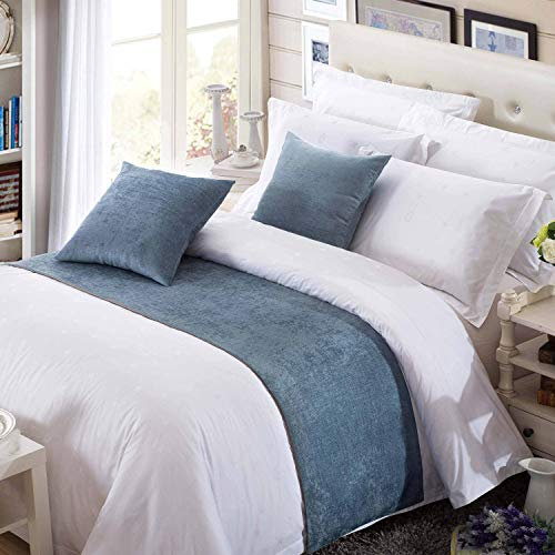OSVINO Bettläufer 1x Stück Chenille Einfarbig Flauschig Wärmehaltung Betttuch für Sofa Schlafzimmer Hotelzimmer (240x 50cm für 180cm Bett, Blau)