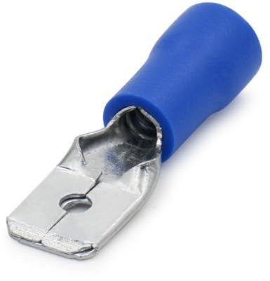 Heschen maschio rapidi vinile isolato 6.3 x 0.8 mm cavo terminale per 1.5 – 2.5 mm² (16 – 14 AWG) blu 100 pezzi