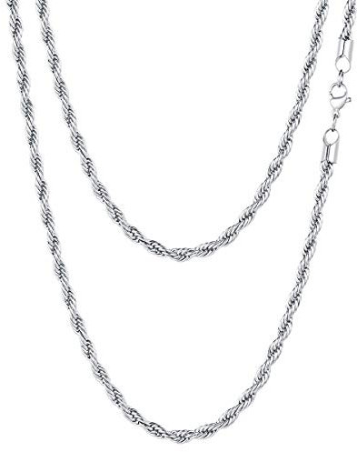 FOCALOOK Silver Rope Chain Necklace for Men 26inch 3mm Stainless Steel Twisted Rope Chain Mens Necklace for Father