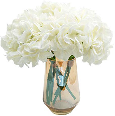 cn-Knight Artificial Flower 9pcs Silk Hydrangea Fake Flower Arrangement Hortensia Blossom for for Wedding Bridal Bouquet Bridesmaid Home Décor Office Baby Shower Centerpiece,in 3 Bundles(White)