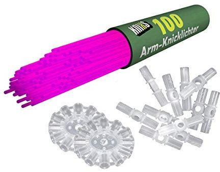 KNIXS 100x Arm-Knicklichter in Pink leuchtend inkl. 100 x 3D-Verbinder und je 2 x Ballverbinder und 7-Lochverbinder für Party, Festival, Geburtstag oder als Dekoration, geprüfte Markenqualität