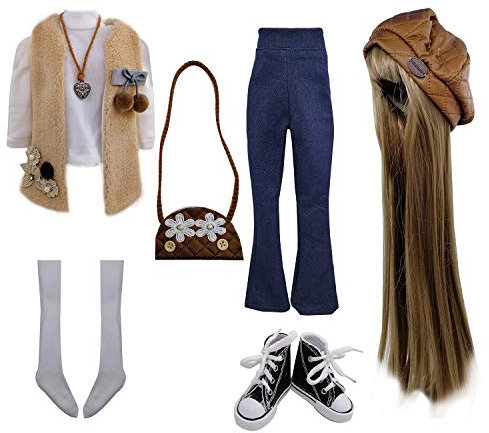 Set Fashion Bekleidung Perücken Schuhe Socken Accessoires vollen Satz für 1/3 21-23inch 60cm BJD Puppen (Ellie)