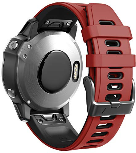 ANBEST Armbänder Kompatibel mit Garmin Fenix 7S/6S Pro/Fenix 5S Armband, Schnellverschluss Silikon 20mm Ersatzarmband für Fenix 5S Plus/D2 Delta S(Rot/Schwarz)