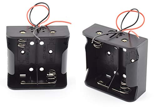 SDTC Tech 2-Pack 2 Slot D Cell Battery Holder 3V D Size Battery Case Box with Wire Leads