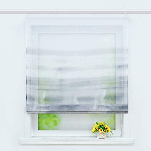 Joyswahl transparentes Raffrollo mit Farbverlauf Druck Raffgardine mit Klettschiene »Alia« Schals Fenster Gardine BxH 140x140cm Grau 1 Stück