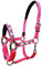 Reinecke Equestrian Premium Leuchthalfter Reflexhalfter Sicherheitshalfter Stallhalfter Weidehalfter LED-Nylonhalfter Starlight (Cob, pink/Silber)