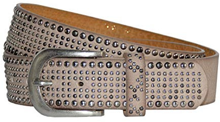 Just -Key Fashion Damen Gürtel - Vintage Gürtel - Teilleder Nietengürtel in 15 Farben - Cream Länge 90