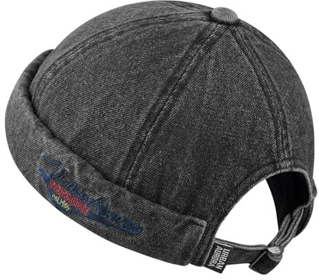 CLAPE Dockermütze Kurz Denim Cotton Docker Cap Atmungsaktiv Seemannsmütze Hafenmütze Commando Work Docker Beanie Cap Rolled Cuff Brimless Hat Black CT60
