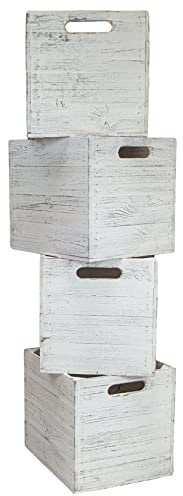 Aufbewahrungsbox Shabby weiss Einschubkiste Schubladenbox look passend für alle Kallaxregale und Expidit Regale Kallaxysteme Holzkiste Regalkiste Weinkiste Obstkiste Regalkiste 32x37x32cm (4er Set)