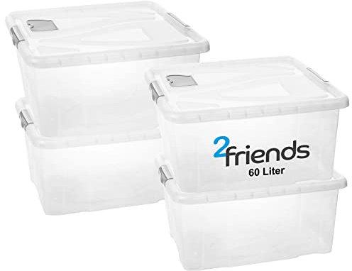 Aufbewahrungsbox mit Deckel Groß, 4 Stück Aufbewahrungsboxen, 60 L Boxen Aufbewahrung, Kisten Aufbewahrung mit Deckel, Griffen und Lüftungsklappe, Plastikbox mit Deckel, Made in EU, Model: Milan