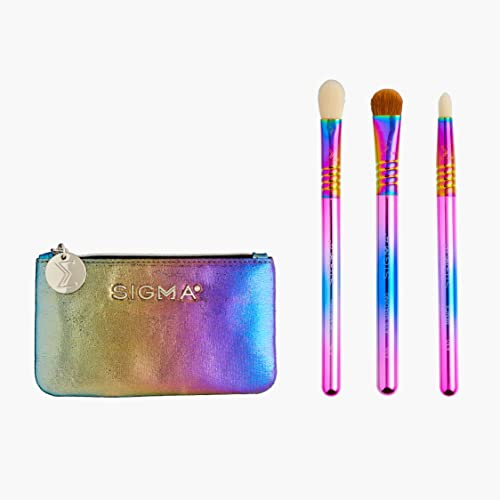 Sigma Beauty Color Me Proud Lot de 3 mini pinceaux de maquillage pour les yeux, pour ombrer et définir le maquillage des yeux, comprend une petite trousse de maquillage élégante de style pochette (4
