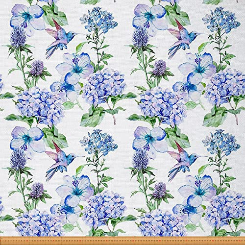 Blumenstoff Meterware Kolibri Polsterstoff Blauer Blumen Dekostoff Blätter Vogel Drinnen Draußen Stoff Frühling Botanische Tier DIY Kunst Wasserdichter Stoff Blaugrün 92 x 150 (HxB)